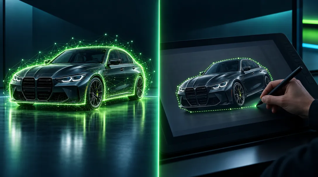 Illustration : le détourage instantané par intelligence artificielle face à la retouche manuelle à la tablette