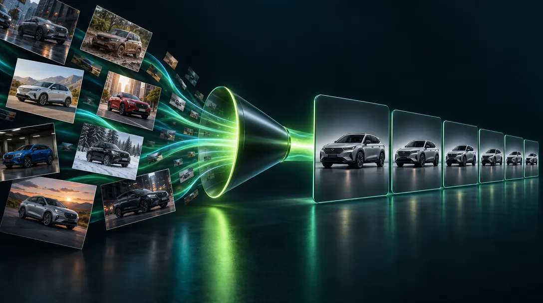 Photos automobiles de sources différentes réunies dans une présentation homogène